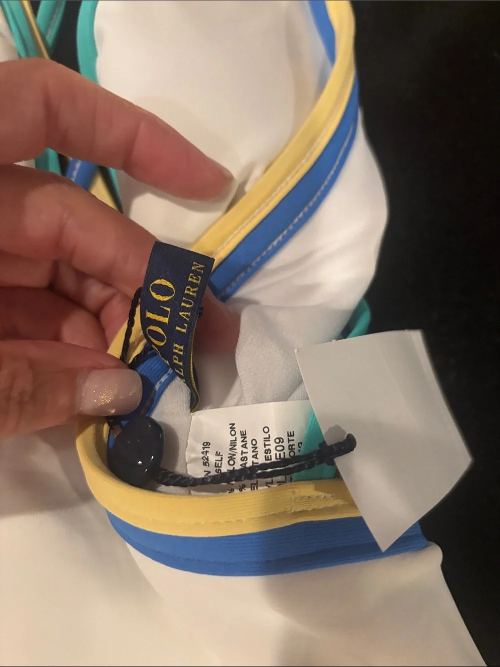 Ralph Lauren White One-Piece Swimsuit with Blue, Teal and Yellow Trim